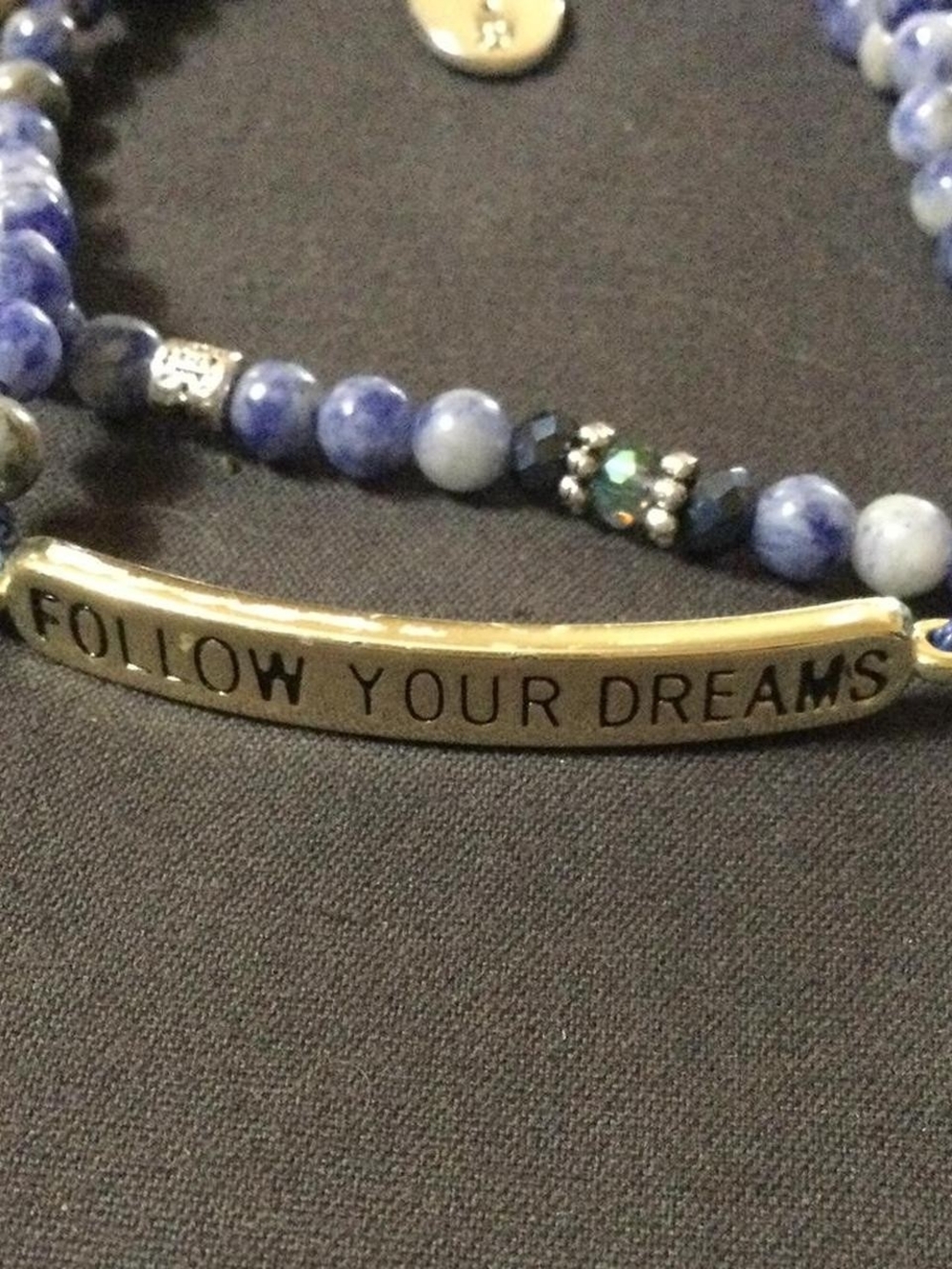 Inspirational 'Follow Your Dreams' Blue Beaded Bracelet